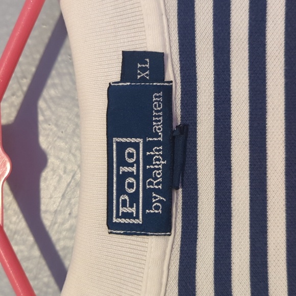Vintage Y2K Polo By Ralph Lauren Navy and White Striped Collared Polo Logo XL - Picture 2 of 8
